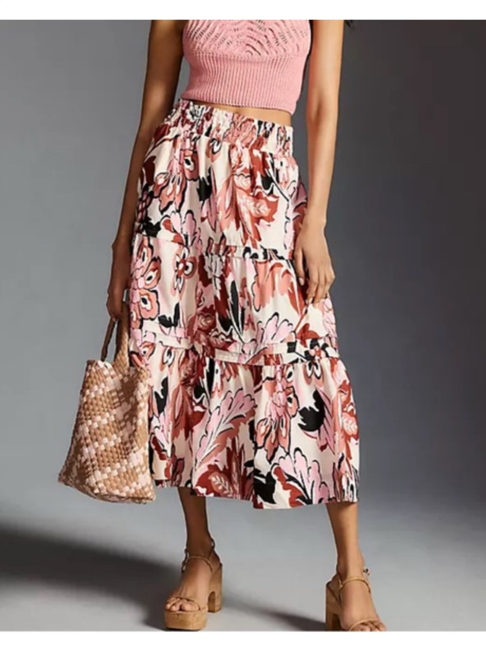 Anthropologie Somerset Tiered Midi Skirt With Floral Design Size Large NWT - Picture 1 of 8